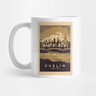 Vintage Retro Dublin Cityscape Art Sticker Mug